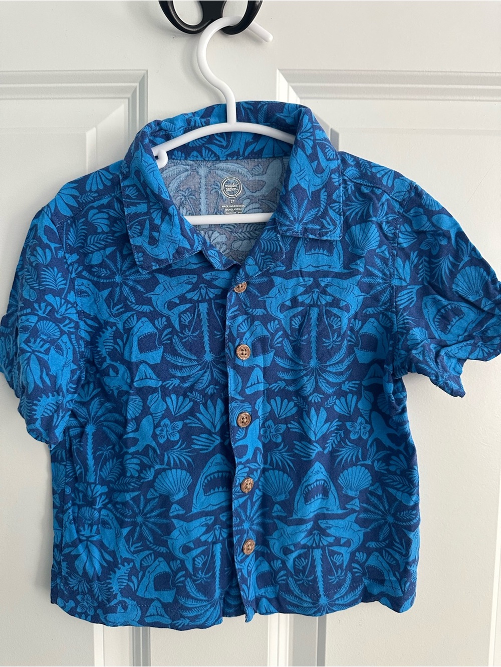 wonder nation Blue Tropical Shark Button-Down Shirt